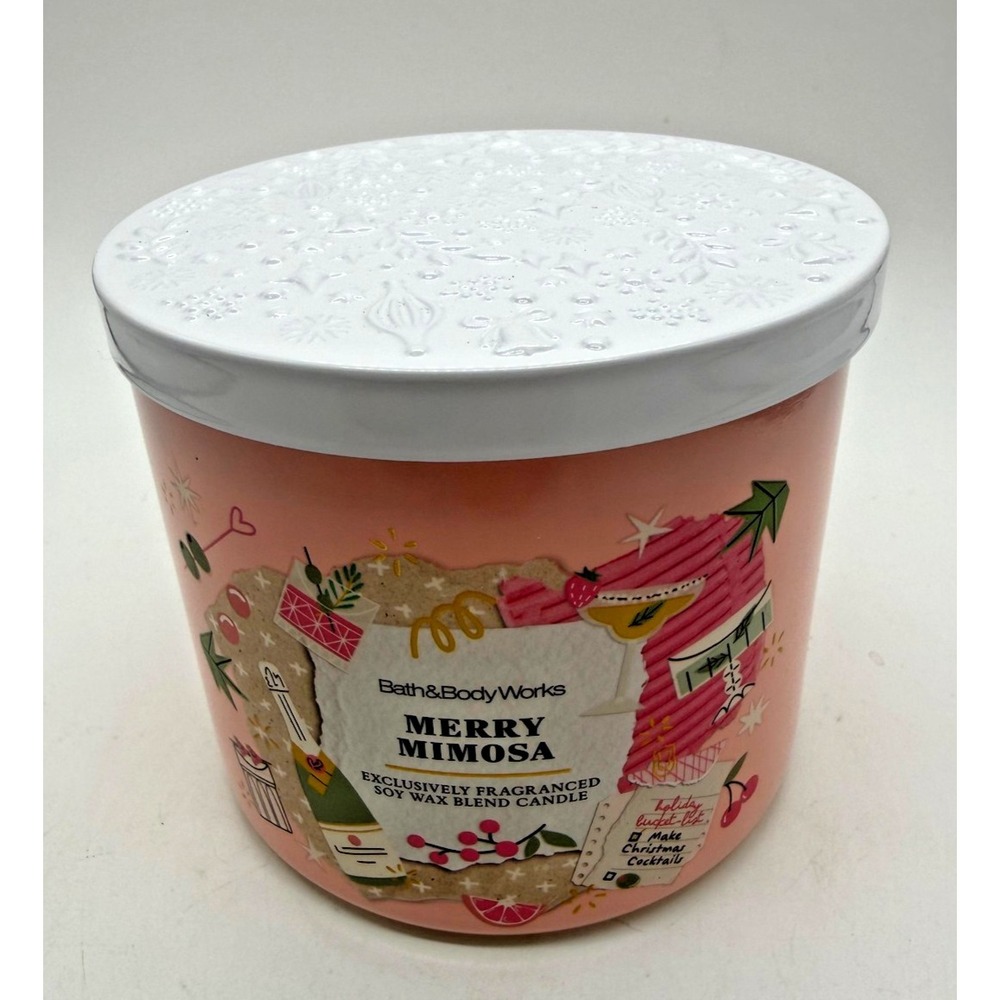 Bath & Body Works Merry Mimosa 3-Wick Candle 14.5‎ Oz Pink Jar Christmas Holiday